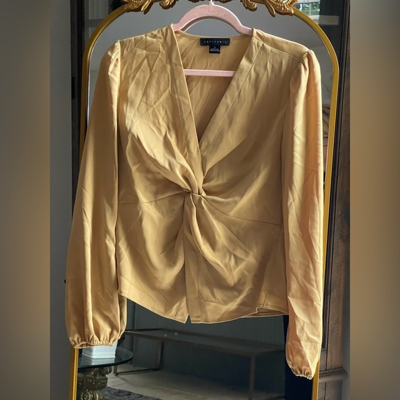 NWOT Sanctuary Satin Gold Blouse with Twist Front - Picture 1 of 9
